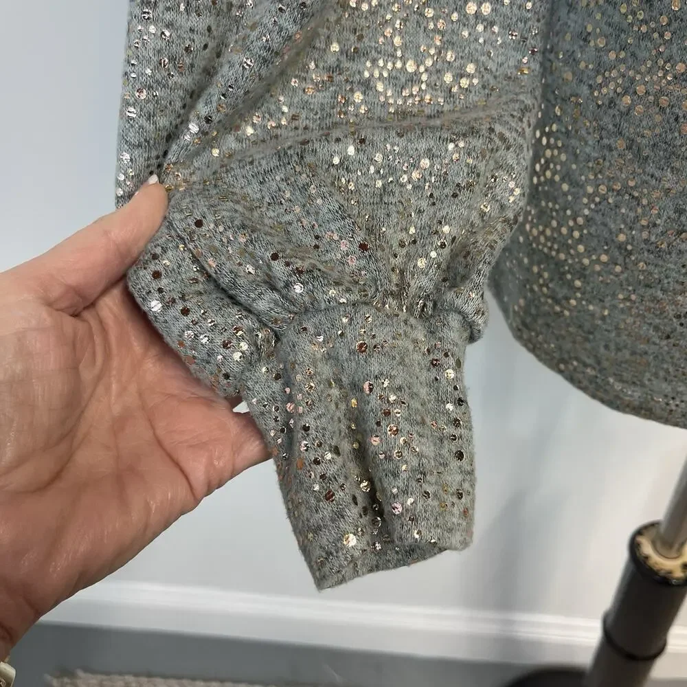 John Paul Richard Sweater Top Women's Size S Green Teal Gold Polka Dots Boho